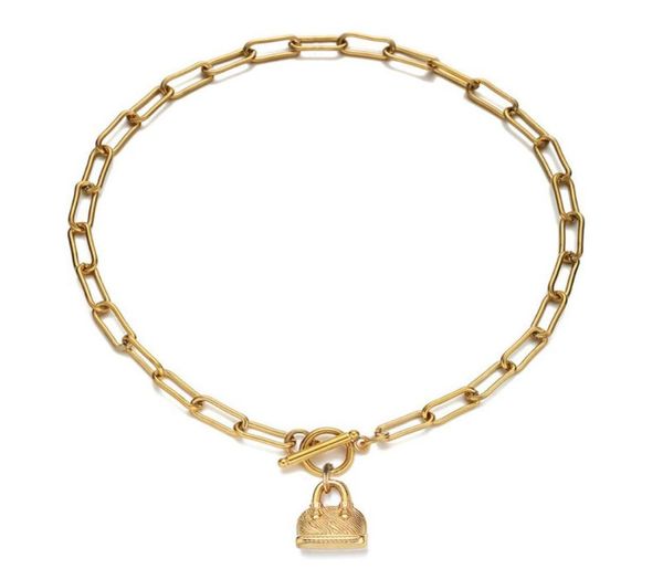 Anhänger Halsketten Edelstahl Büroklammer Kette Toggle Handtasche Choker Halskette Für Frauen OT Schnalle Schloss Schmuck6314322