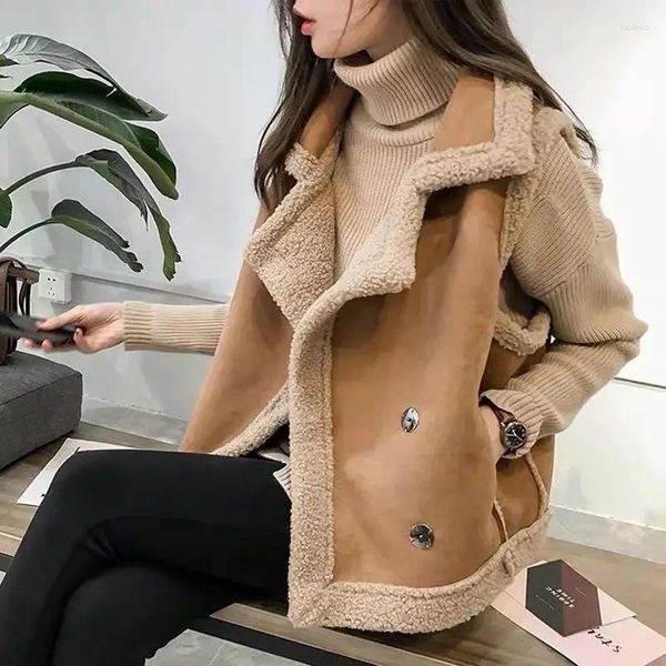 Coletes femininos vintage inverno quente colete de pele oversize chique e elegante sem mangas jaqueta moda coreana casual colete de couro falso