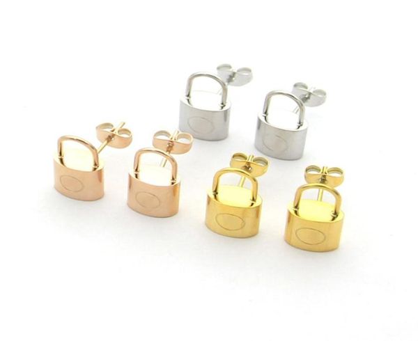 Moda de aço inoxidável v lock ear studs 18k ouro homens e mulheres brincos para woman8022093