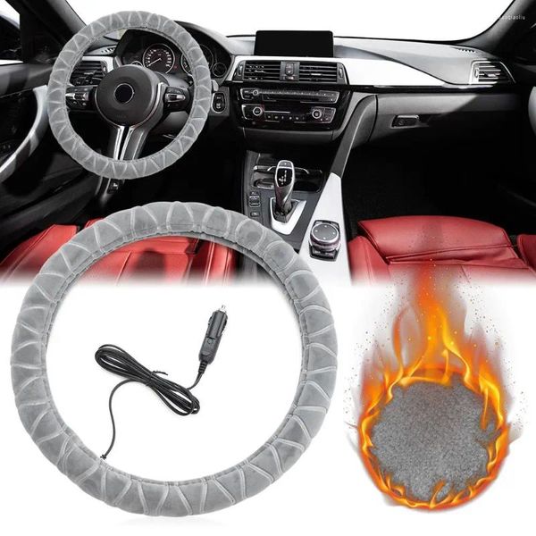 Capas de volante para tamanho padrão 12v 14.5 -15.5 polegadas diâmetro externo aquecido capa inverno aquecedor quente rodas de carro
