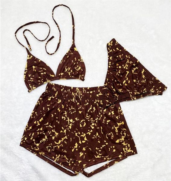 3pcs Set Kadın Mayo Klasik Mektup Bikini Takım Moda Tasarımcısı Laceup Sutyen Üst ve Kılavuz ve Şort 3 Parça Kıyafet Seks5053772