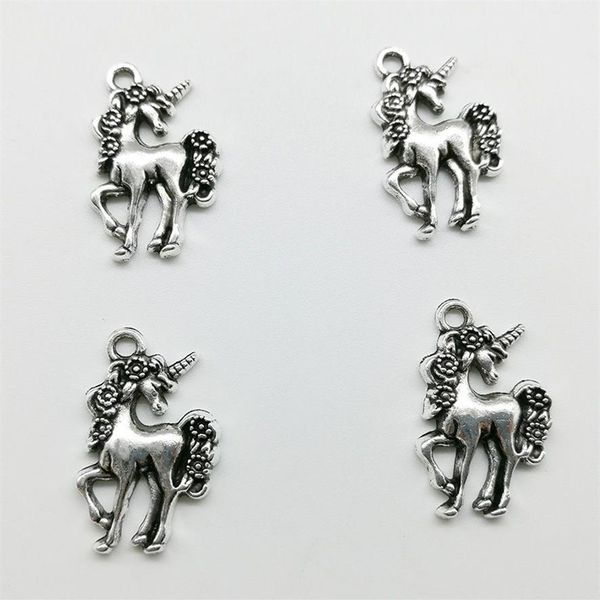 100 Stück Einhorn Pferd Antik Silber Charms Anhänger Schmuck DIY für Halskette Armband Ohrringe Retro Stil 23 14mm2554