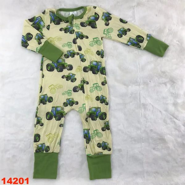 Tracteur vert bébé enfant en bas âge combinaison quatre saisons fibre de bambou enfants barboteuse 2023 camion né infantile filles costume body 231226