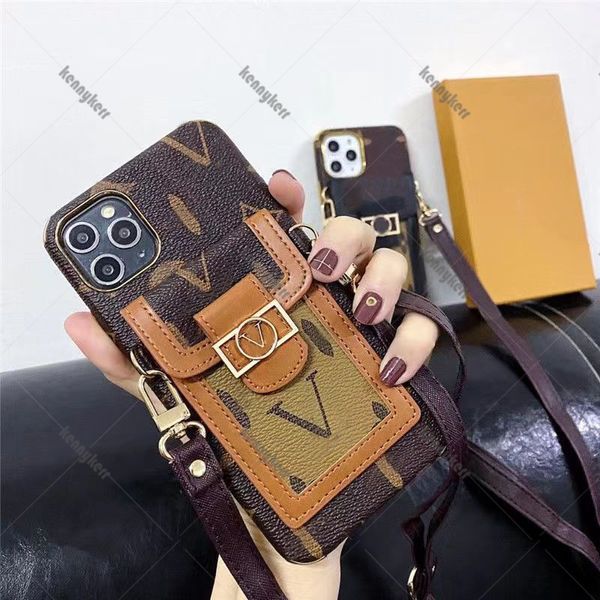 Retro impresso couro caso de telefone para iphone 15 pro max 14pro 14 13 designers cinta diagonal pendurado corda suporte 12 11promax 11 caso de telefone