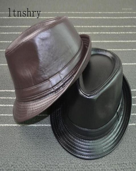 2020 Man039s de couro sólido Chapéu largo stetson fedoras chapéus britânicos para menwomen gentman preto montado jazz hip gorras3541149