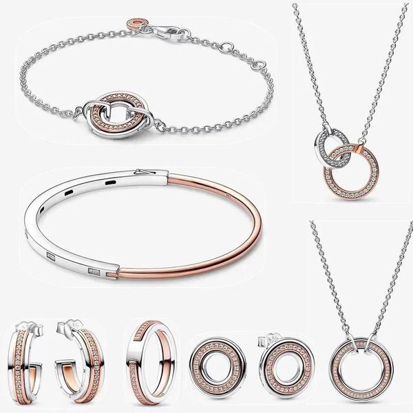 Armbänder Neues modisches Charm-Armband für Frauen, Ohrring-Ring-Armreif, DIY, passend für Pandora-Armbänder, Signature-Halskette mit zweifarbigem Logo, Halsbandkette