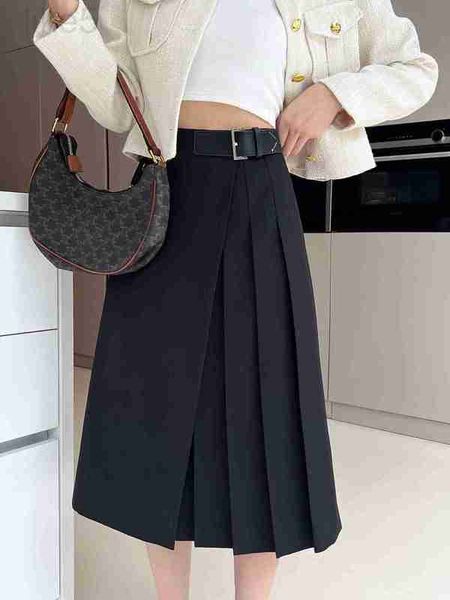 Gonne Designer Brand prads Autunno Western Mezza gonna da donna a pieghe con cintura Design per un senso di nicchia, temperamento elegante e versatile D2HK