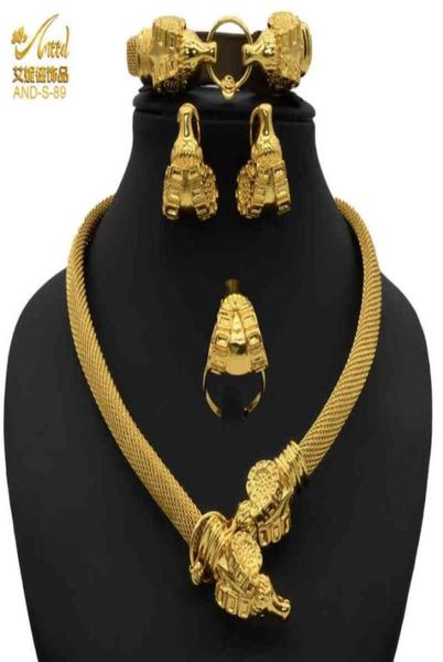 Set di gioielli ANIID Nigeria Collana di gioielli per donna 24K Anello per orecchini originale Pohnpei Africano Dubai Colore oro Nuziale di lusso78595115565