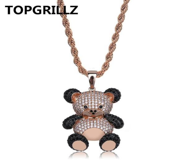 Topgrillz hip hop cobre rosa ouro prata cor zircão cúbico panda pingente colar charme para homens mulheres jóias colares presentes3733478