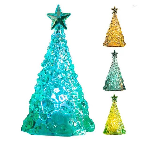 Árvore de decorações de Natal com luzes Mini árvores LED enfeites de mesa de cristal transparente para