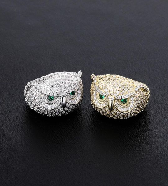 Золотое кольцо Iced Out Owl, модные серебряные мужские кольца с камнями, ювелирные изделия в стиле хип-хоп5005278