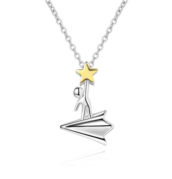 Collane con ciondolo 30 placcato argento elegante ragazzino stella su aereo di carta collana da donna accessori di gioielli per catene da donna3912189