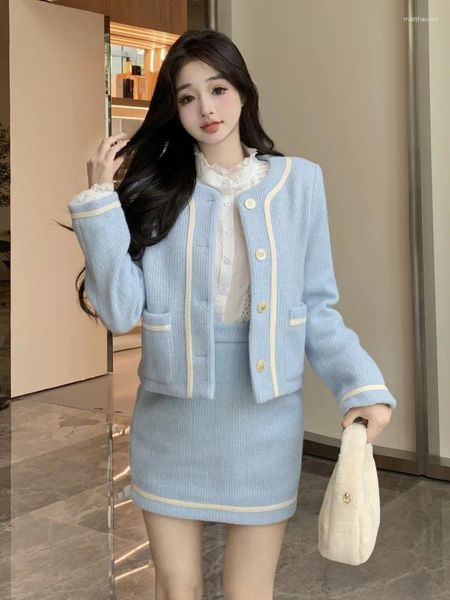 İş Elbiseleri Yüksek Kalite Sonbahar Kış Kore Modası Küçük Koku Kadınlar İçin İki Parça Set Set 2 Set Kıyafet
