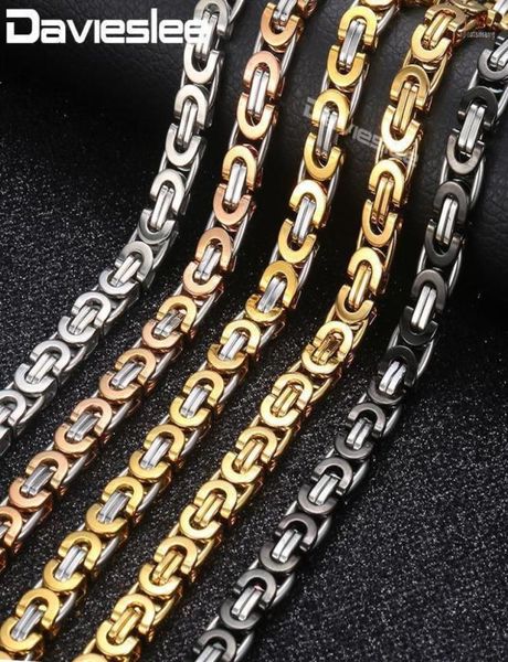 Cadenas Davieslee Collar para hombres Enlace bizantino plano Plata Cadena de oro negro Acero inoxidable Joyería vintage entera 6811 mm L8901142