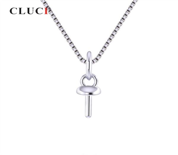 CLUCI 10pcs prata pequena 925 redonda pérola pingente de montagem para mulheres prata esterlina simples encantos pingente jóias SP402SB C02278591721