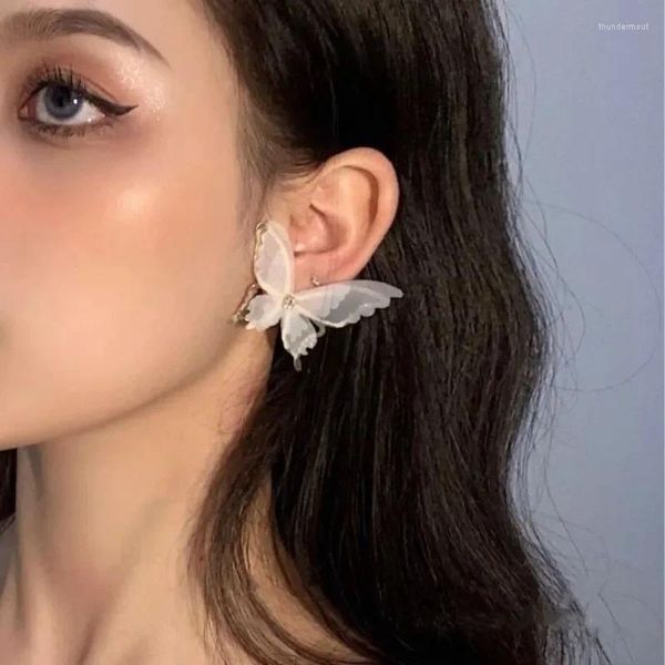 Boucles d'oreilles papillon en maille ajourée, en Tulle romantique français, personnalité, tempérament exagéré avec une sensation haut de gamme