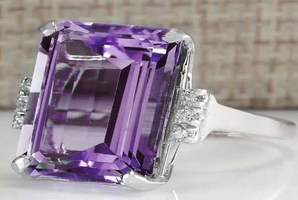 модное квадратное фиолетовое кольцо с кубическим цирконием Women039s, обручальное кольцо, простое белое золото, заполненное ювелирное кольцо для вечеринки, юбилея7024988