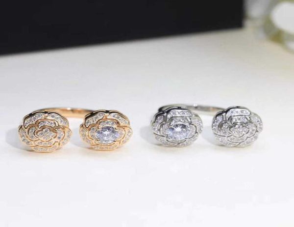 Модное женское кольцо с камелией039s, дизайн с полым отверстием, стерлинговое серебро S925, брендовые ювелирные изделия, розовое золото, платина, изысканный, роскошный 1827756