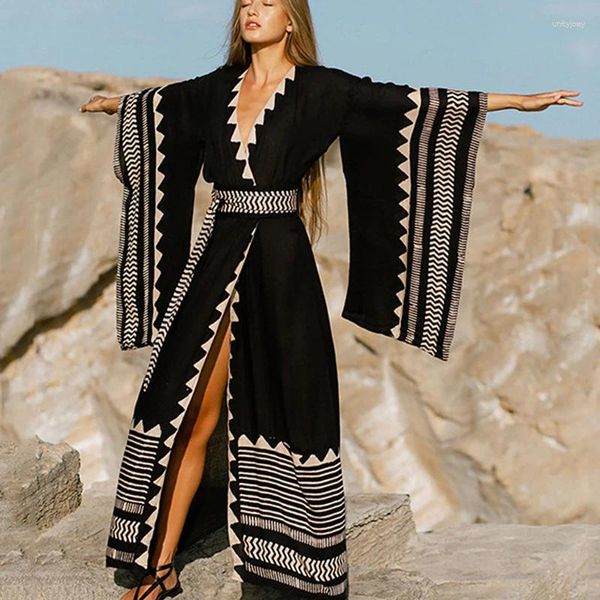 Costumi da bagno da donna Copricostumi Abiti da spiaggia per donna Costume da bagno Night Club Abito lungo estivo Accappatoio Kimono nero Cardigan Abbigliamento