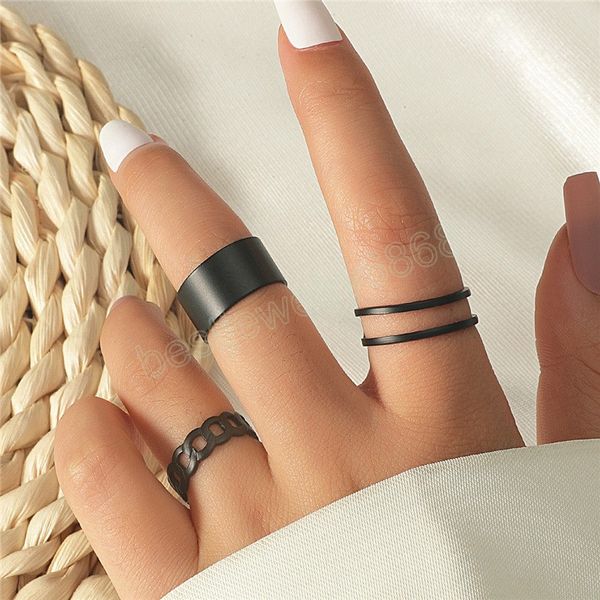 3 teile/satz Schwarz Punk Ring Einfache Design Vintage Ringe Sets Für Frauen Schmuck Koreanische Version Ring