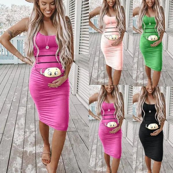 Kleider Umstandskleider Elegante Damenmode Niedliches Baby Bedrucktes Schwangeres Sommer ärmelloses Kleid W523