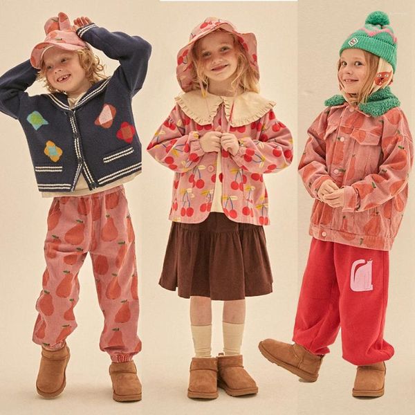 Kleidungssets JM Kinder süße Kirschen Kleidung Set koreanischen Stil Baby Boy Druck Tops und Röcke Anzug Mode Mädchen Baumwolle Jacke 1-11 Jahre