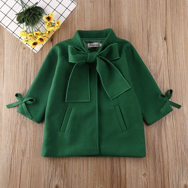 2-12y crianças roupas meninas jaqueta de lã longa criança casacos bowknot moda trench overcoat primavera outono inverno bebê infantil outwear 231225