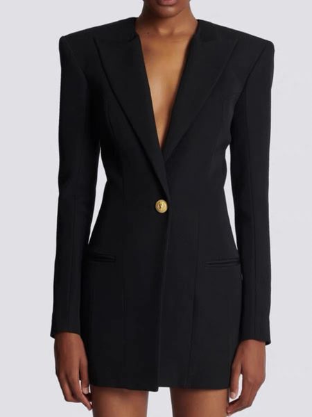 Designer feminino blazer jaqueta casaco roupas mistura de lã primavera outono zíper traseiro único botão fino liberado topo