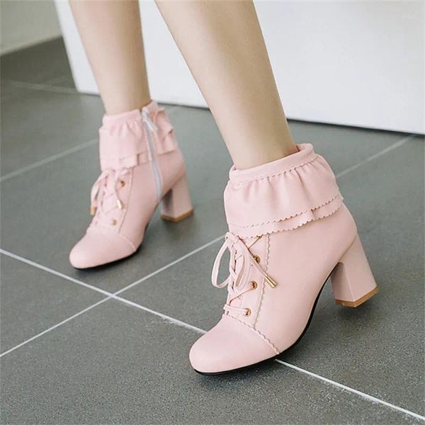 Stiefel Damen Knöchel Frauen Schuhe Süße Spitze Lolita Schöne Cosplay Plattform High Heels Frau Plus Größe 43