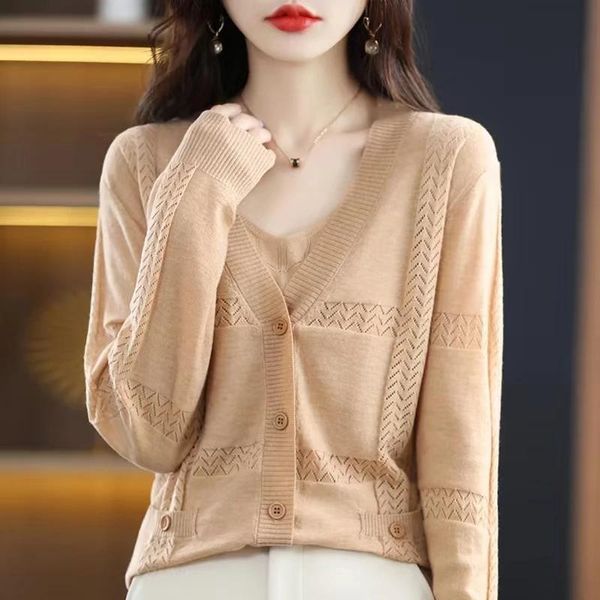 Cardigans Summer Thin Wool Cardigan Женский пальто vneck.