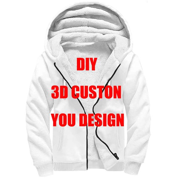 DIY akzeptieren benutzerdefinierte Design Drop und Großhandel 3D -Druck Fleece Reißverschluss Hoodies Unisex Dicker warmer Mantel 231226