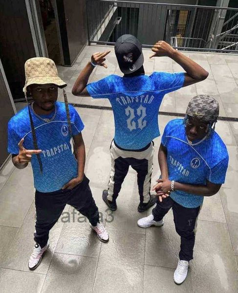 Tasarımcı Trapstar Mesh Futbol Forması Mavi No.22 Erkek Spor Giyim T-Shirt Güneş Koruyucu Tasarım 66ess QK1R