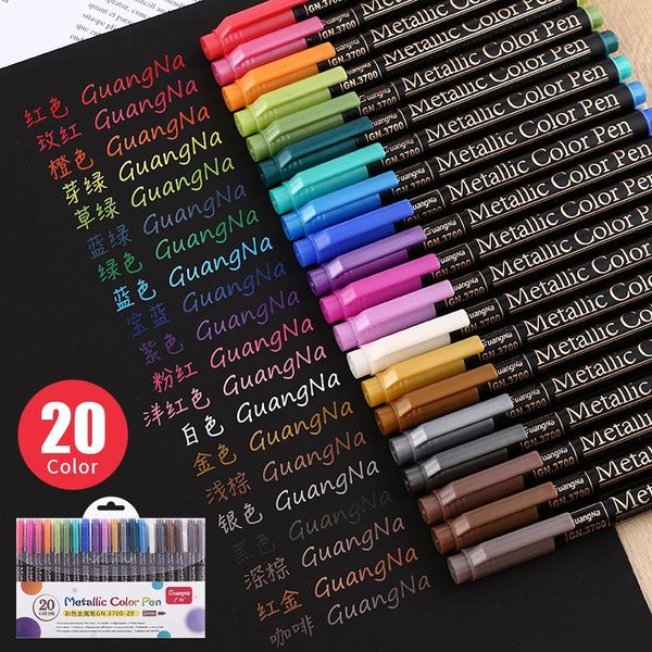 20 renk metalli renk kalemi sanat işaretleyici fırça işareti yazma kırtasiye öğrenci ofis okul malzemeleri kaligrafi 231225