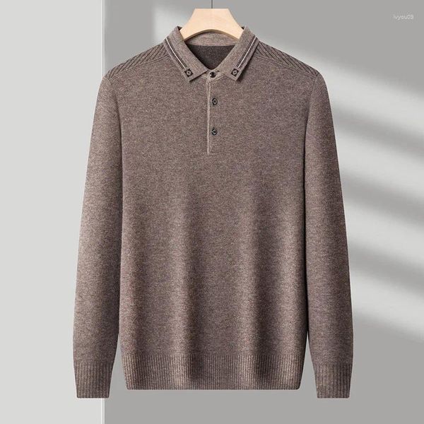 Maglioni da uomo Naizaiga 100 Fondo in lana Colletto rovesciato Marrone Vino Rosso Grigio Nero Lungo addensato Padre Pullover Maglione da uomo YC10