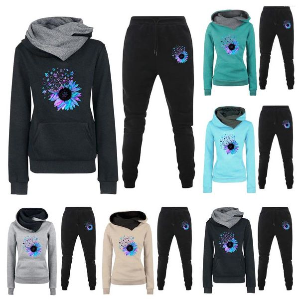 Damen Zweiteiliger Hosenanzug mit Karomuster für Frauen, Wasserfallausschnitt, Farbblock-Sweatshirt-Sets, 2 Outfits, Trainingsanzüge, Hosenanzüge, Hochzeitsgäste