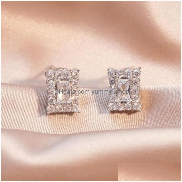 Orecchini a cerchio Huggie Fascino di moda Pietra zircone Oblungo Ideare Piercing Stud per le donne Coreano Dolce delicato Carino Gioielli per feste Dro Dhm7Y