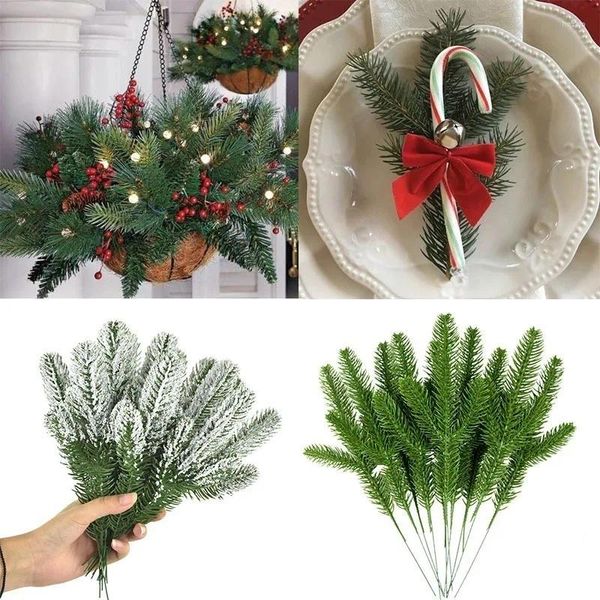 Fiori decorativi 20/10 pz neve artificiale ramo di pino aghi ghirlanda pianta finta decorazione natalizia per la casa regalo di Natale anno