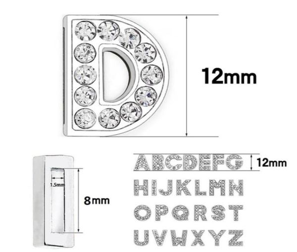 1300pclot 8mm bling slide letter az prata cor diy encantos strass completo alfabeto inglês apto para 8mm pulseira de couro keyc3157613