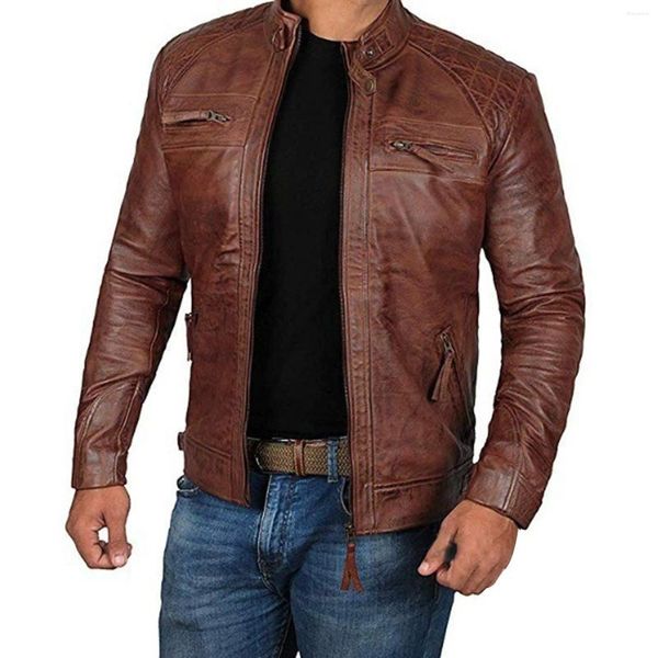 Herrenjacken 2023 Herbst Männer Ledermantel Vintage Klassische Feste Farbe Männliche Faux Jacke Trend Casual Fit Slim Motorradkleidung