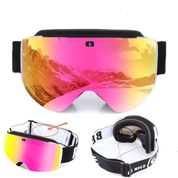 Seja agradável dupla camada anti nevoeiro cilindro magnético óculos de esqui mudar rapidamente lente snowboard revestimento masculino inverno óculos 231226