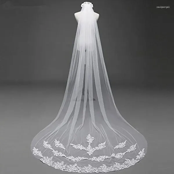 Véus nupciais 3 m branco marfim catedral comprimento laço borda noiva casamento longo véu pente