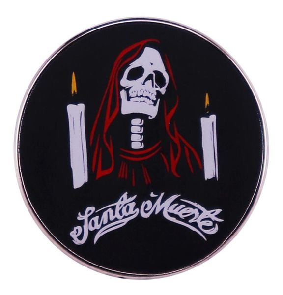 Santa muerte esmalte pino grim reaper mochila pinos mexicano crânio esqueleto vela gótico crachá broche jóias presentes8784587