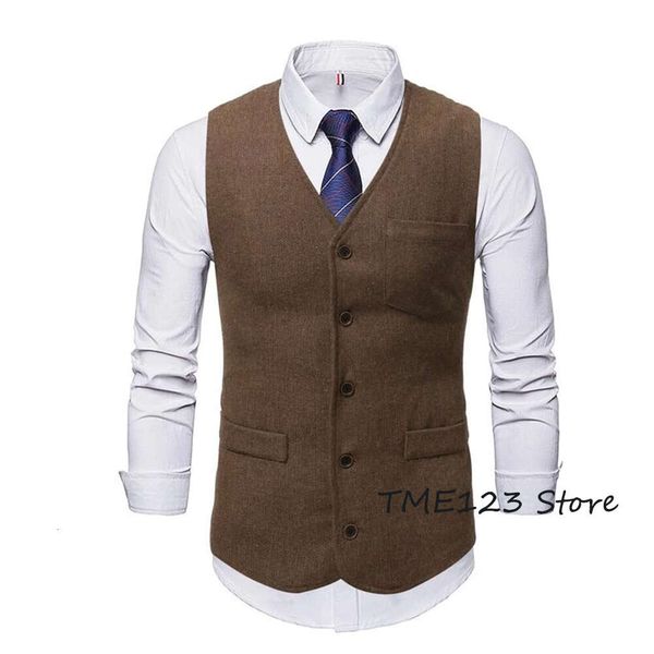 Herren Anzug Weste V-Ausschnitt Wolle Business Casual Gentleman Bräutigam Trauzeuge Westen Party Mantel Ärmellose Jacke Chaleco Hombre