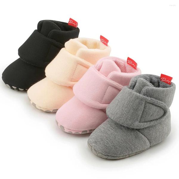 First Walkers Baby-Sockenschuhe für Kleinkinder, Jungen, einfarbig, Baumwolle, weiche Sohlen, Plüsch, warm, rutschfest, flach, für Kleinkinder