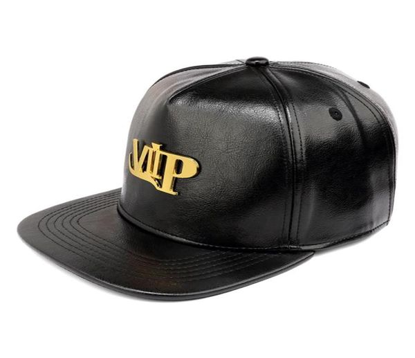 New Gold Letter VIP Berretti da baseball PU Pelle Casual a tesa piatta Fibbia per cintura regolabile Cool Snapback Bone Hip Hop Uomo Hats1351812