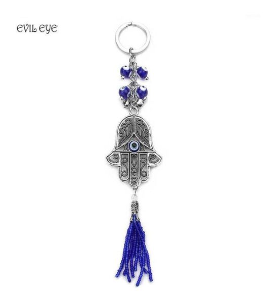 Chaveiros Evil Eye Moda Jóias Chaveiro Parede Pendurado Pingente Azul Amuleto Kabbalah Mão Fátima Anel de Vidro 16426021
