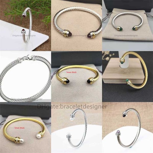 Pulseiras trançadas de jóias de moda de grife Pulselas de pérola Bangle S pulseira de fio torcida Mulheres 14K Jóias de imitação de cobre de revestimento de ouro 5mm 5mm