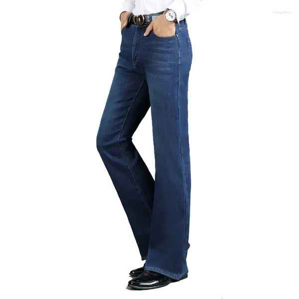 Jeans masculinos homens inverno grosso chifre quente engrossado mais calças de veludo flare micro chifre estiramento azul tamanho 28-38