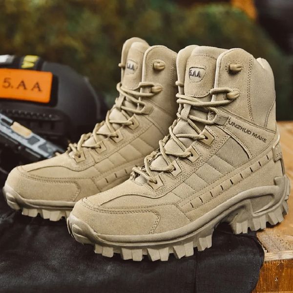 Botas táticas masculinas do exército militar deserto à prova dwaterproof água sapatos de segurança de trabalho homens ao ar livre selva combate botas militares 231226