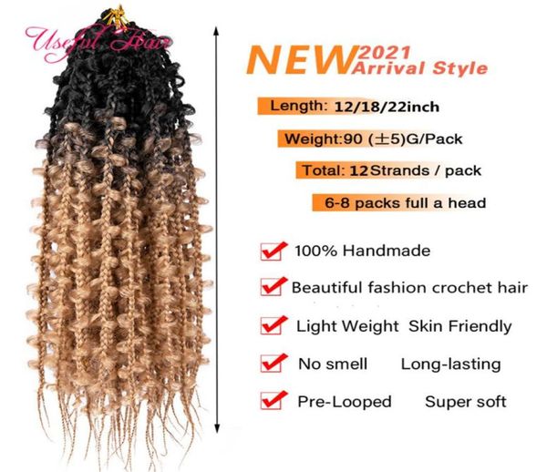 Extensões de cabelo da caixa de borboletas ombre de cor de ouro natural de 18 polegadas 3x Caixa Faux Locs Bohemian Curly Synthetic Crochet Braids HAI9316683